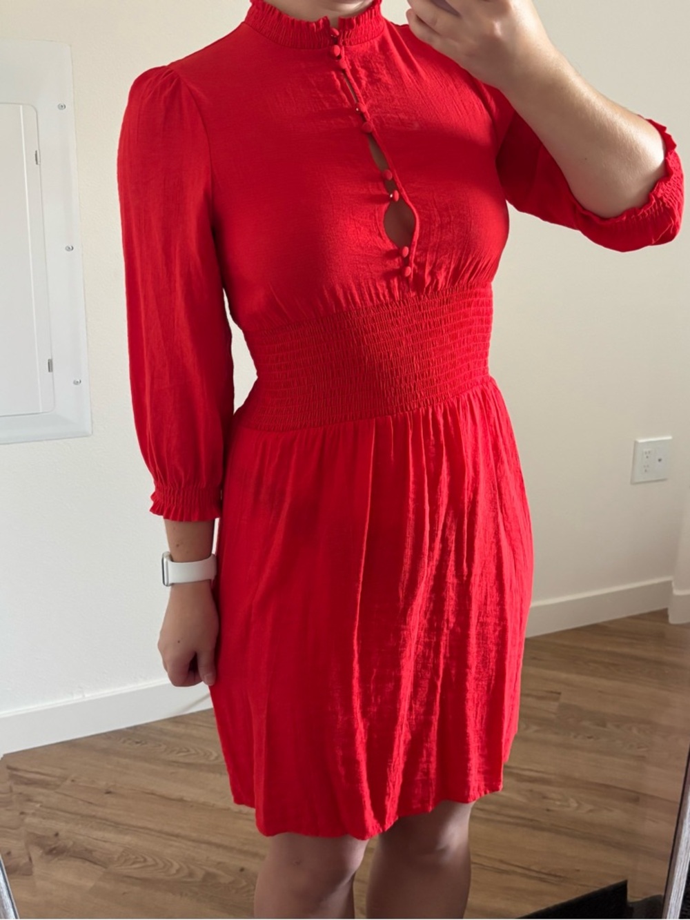 Maje Ritha Rouje Red Smocked Dress - Picture 5 of 17